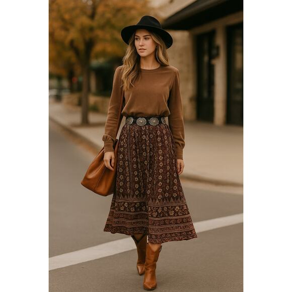 Vintage Sag Harbor Paisley Maxi Skirt | Purple Fall Boho Western Midi Style - Picture 1 of 15
